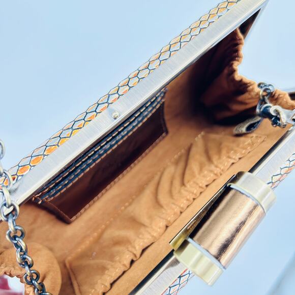 Patricia Nash Copper Metallic Snakeskin Leather Chain Strap Clutch Evening Bag - Picture 9 of 9